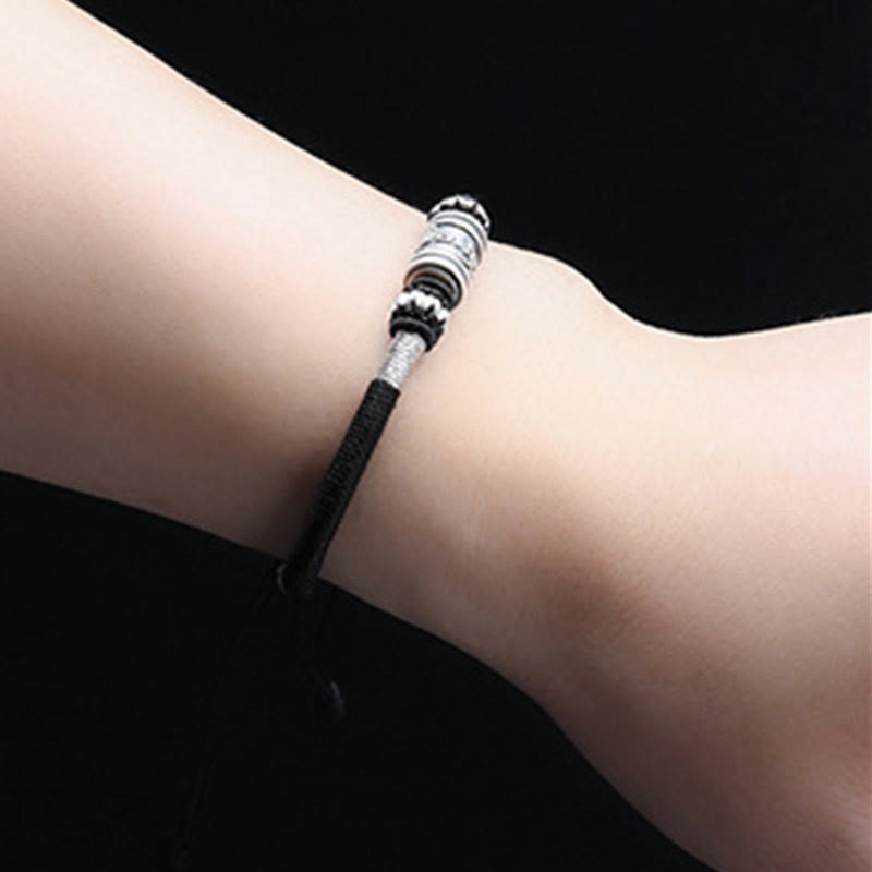 Buddha Stones Schwarze Schnur 999 Sterling Silber Sechs Wahre Worte Kreativität Armband