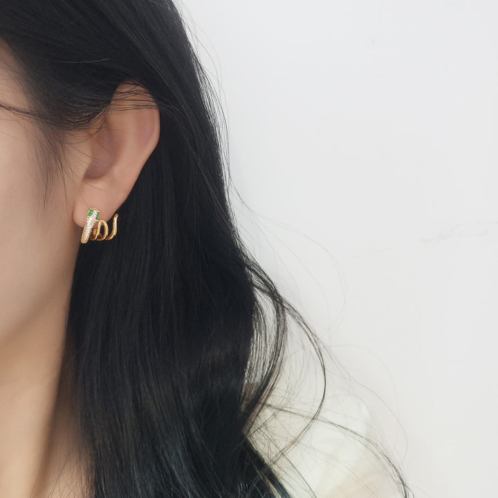 Buddha Stones 925 Sterling Silber Grünäugige Schlangenform Jahr der Schlange Harmonie Ohrringe - image 3