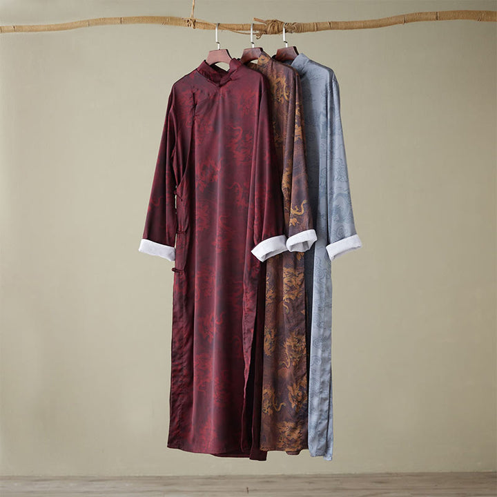 Buddha Stones Vintage Chinesischer Froschknopf Tang Anzug Herren Drachen Baumwollrobe - image 1