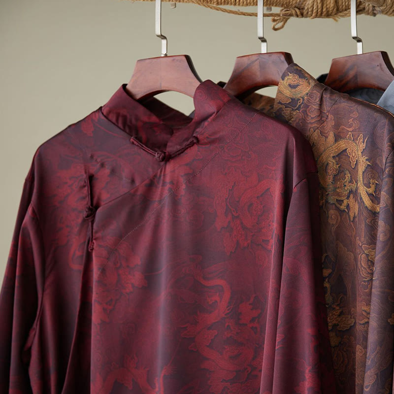 Buddha Stones Vintage Chinesischer Froschknopf Tang Anzug Herren Drachen Baumwollrobe - image 20