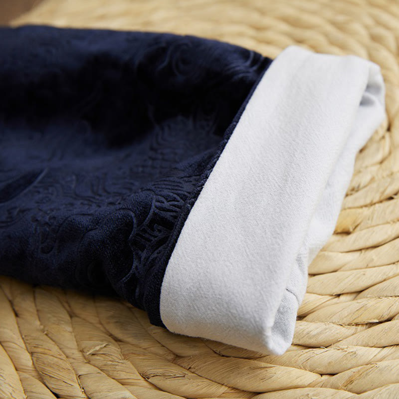 Buddha Stones Vintage Herbst Winter Chinesischer Tang-Anzug mit Froschknöpfen, Jacquard-Robe für Herren mit Drachenmotiv und Taschen - image 12