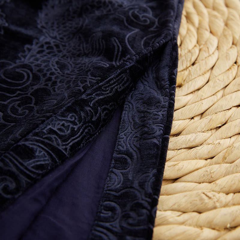 Buddha Stones Vintage Herbst Winter Chinesischer Tang-Anzug mit Froschknöpfen, Jacquard-Robe für Herren mit Drachenmotiv und Taschen - image 11