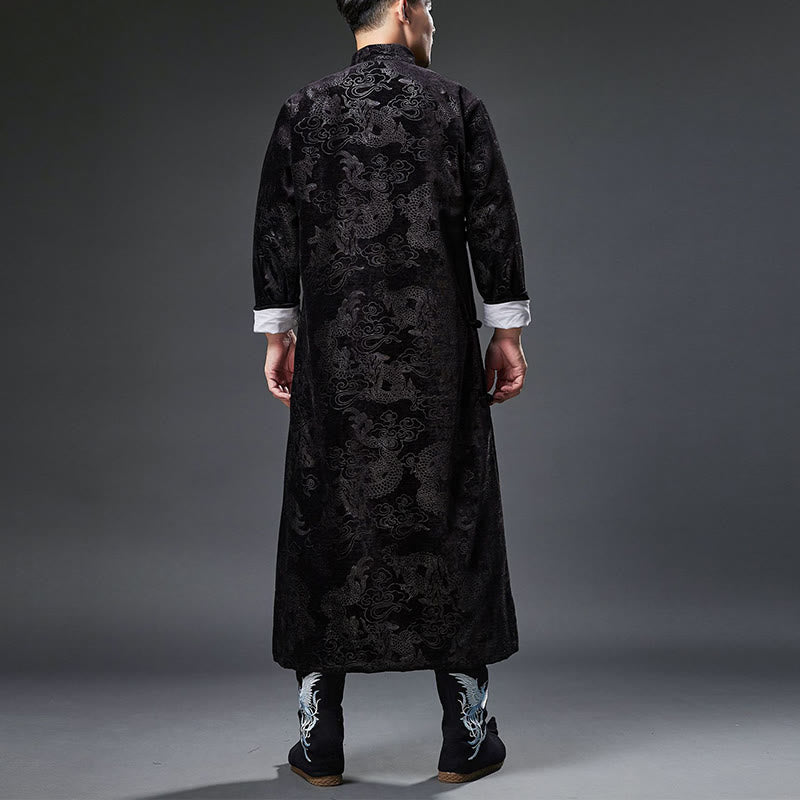 Buddha Stones Vintage Herbst Winter Chinesischer Tang-Anzug mit Froschknöpfen, Jacquard-Robe für Herren mit Drachenmotiv und Taschen - image 17