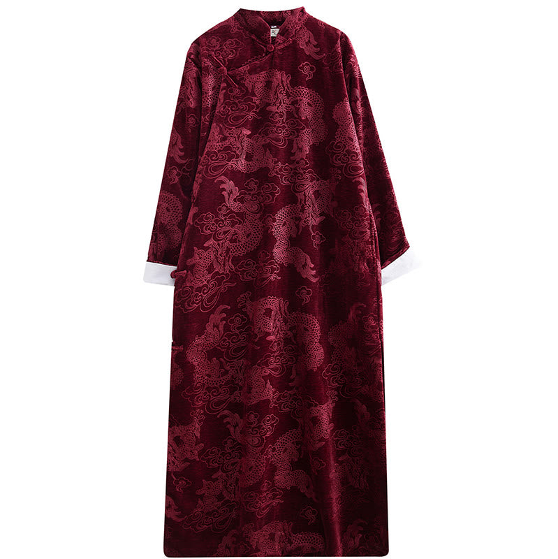 Buddha Stones Vintage Herbst Winter Chinesischer Tang-Anzug mit Froschknöpfen, Jacquard-Robe für Herren mit Drachenmotiv und Taschen - image 25