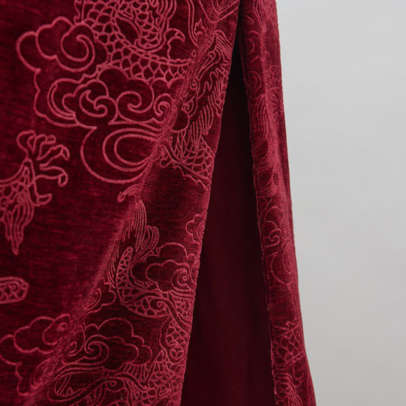 Buddha Stones Vintage Herbst Winter Chinesischer Tang-Anzug mit Froschknöpfen, Jacquard-Robe für Herren mit Drachenmotiv und Taschen - image 27