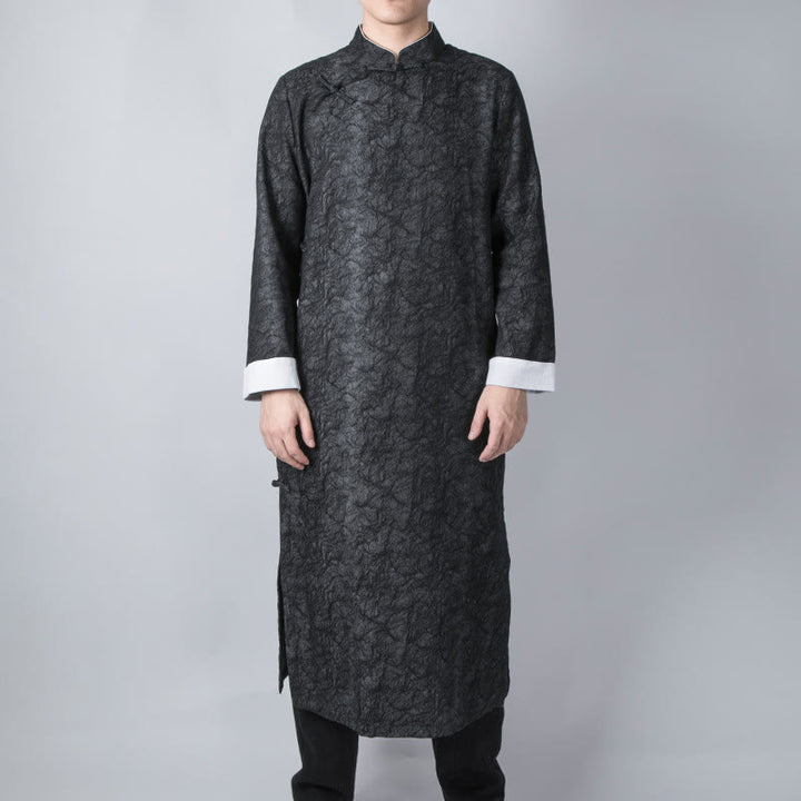 Buddha Stones fallen chinesische Frosch-Knopf Baumwolle Jacquard Textur Herren Tang Anzug Robe