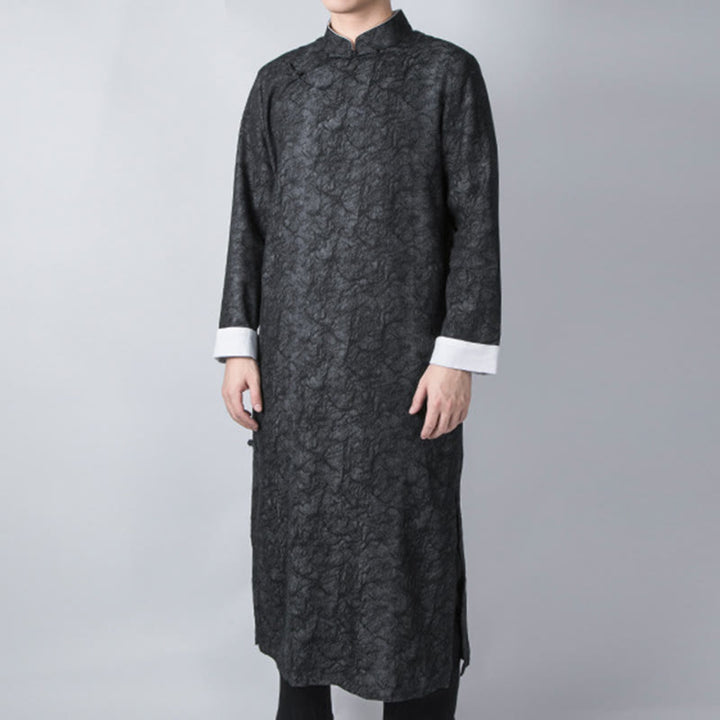 Buddha Stones fallen chinesische Frosch-Knopf Baumwolle Jacquard Textur Herren Tang Anzug Robe