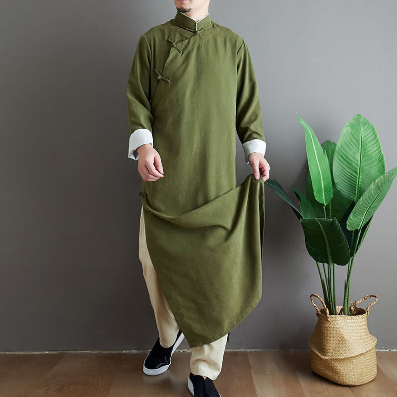 Buddha Stones ​​Herbst Einfarbiger chinesischer Tang-Anzug für Herren mit Froschknopfverschluss - image 7
