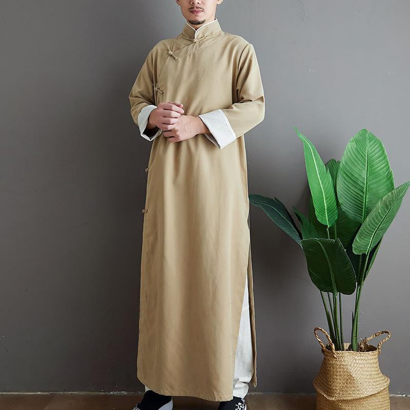 Buddha Stones ​​fallen einfarbig chinesischer Frosch-Knopf Baumwolle Herren Tang-Anzug Robe - image 10