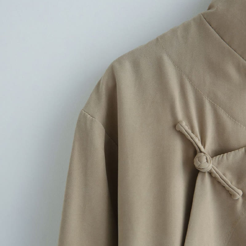 Buddha Stones ​​fallen einfarbig chinesischer Frosch-Knopf Baumwolle Herren Tang-Anzug Robe - image 16