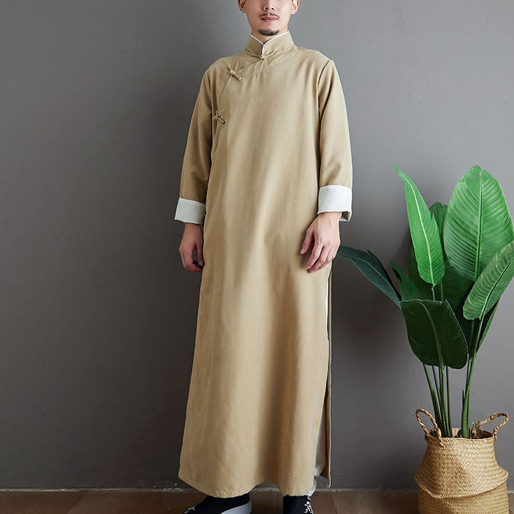 Buddha Stones ​​Herbst Einfarbiger chinesischer Tang-Anzug für Herren mit Froschknopfverschluss - Mokassin - US/ UK/AU 38, EU 48 (XL) - image 9