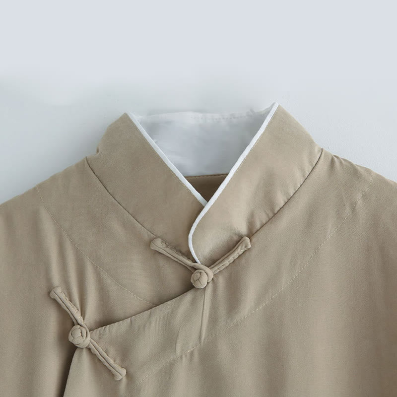 Buddha Stones ​​fallen einfarbig chinesischer Frosch-Knopf Baumwolle Herren Tang-Anzug Robe - image 15