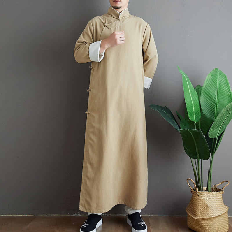 Buddha Stones ​​fallen einfarbig chinesischer Frosch-Knopf Baumwolle Herren Tang-Anzug Robe - image 13