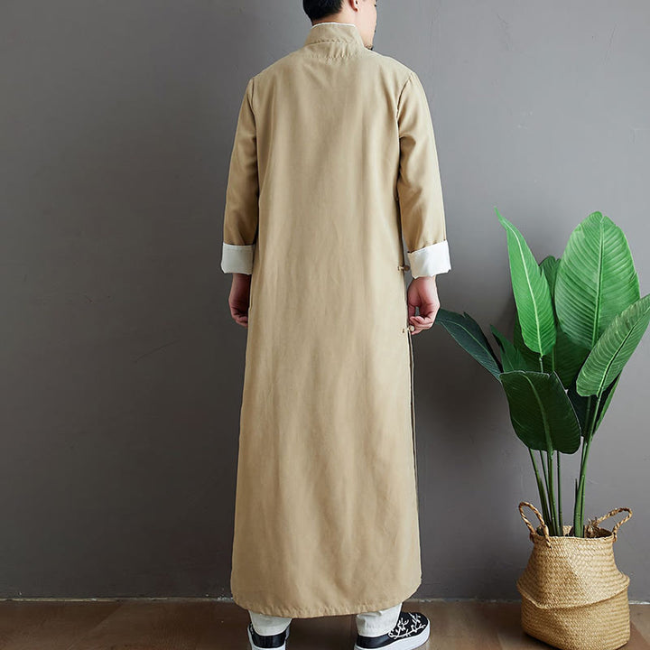 Buddha Stones ​​fallen einfarbig chinesischer Frosch-Knopf Baumwolle Herren Tang-Anzug Robe - image 12