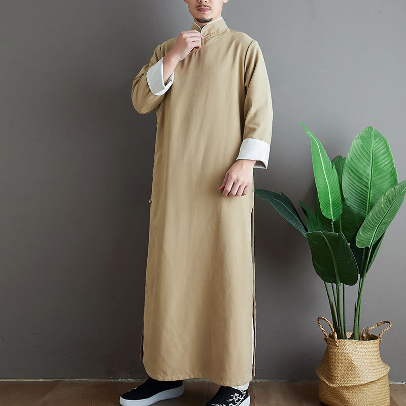 Buddha Stones ​​fallen einfarbig chinesischer Frosch-Knopf Baumwolle Herren Tang-Anzug Robe - image 11