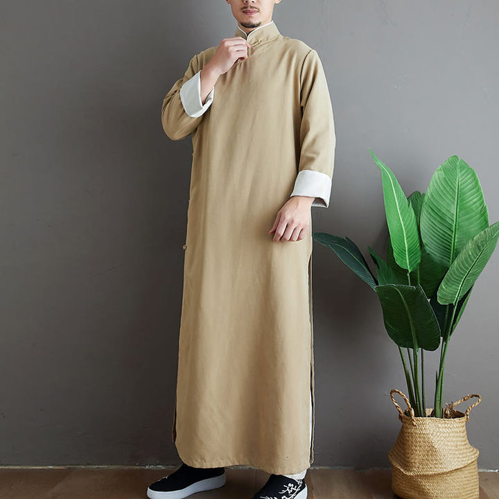 Buddha Stones ​​fallen einfarbig chinesischer Frosch-Knopf Baumwolle Herren Tang-Anzug Robe - image 11