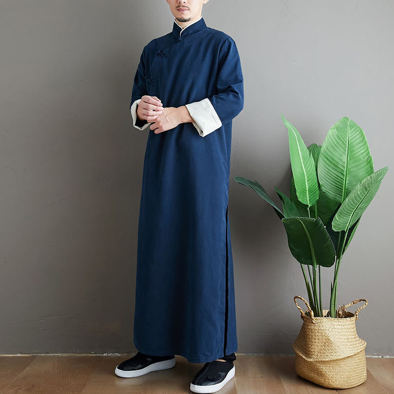 Buddha Stones ​​fallen einfarbig chinesischer Frosch-Knopf Baumwolle Herren Tang-Anzug Robe - image 22