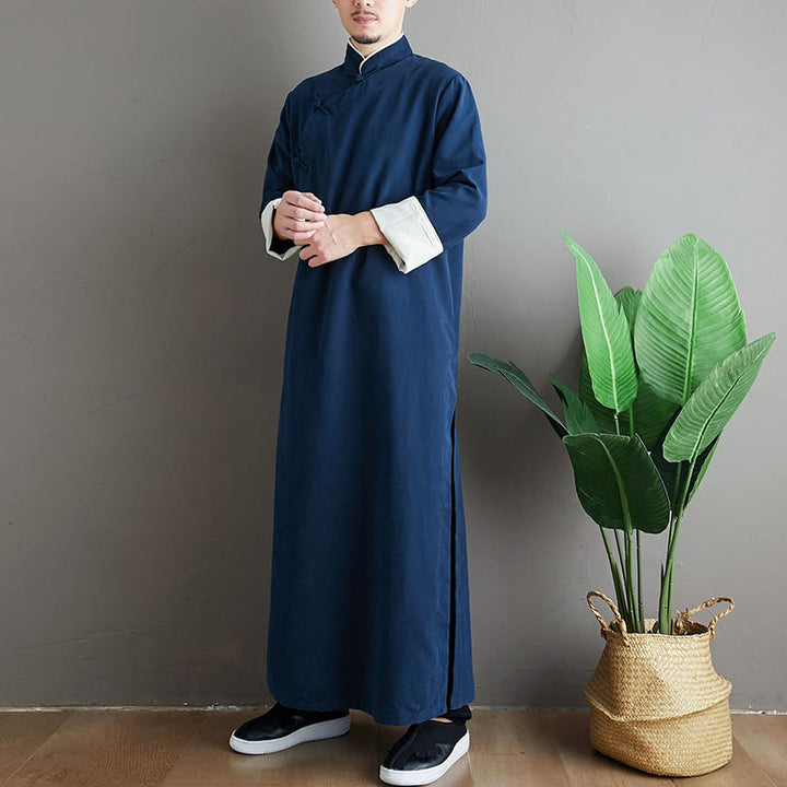 Buddha Stones ​​fallen einfarbig chinesischer Frosch-Knopf Baumwolle Herren Tang-Anzug Robe - image 22