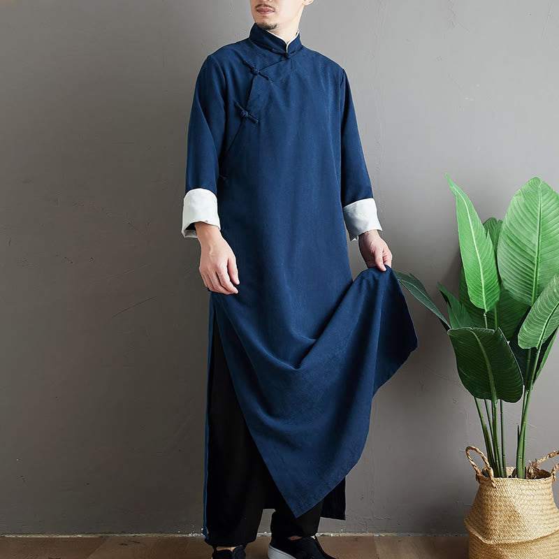 Buddha Stones ​​fallen einfarbig chinesischer Frosch-Knopf Baumwolle Herren Tang-Anzug Robe - image 21