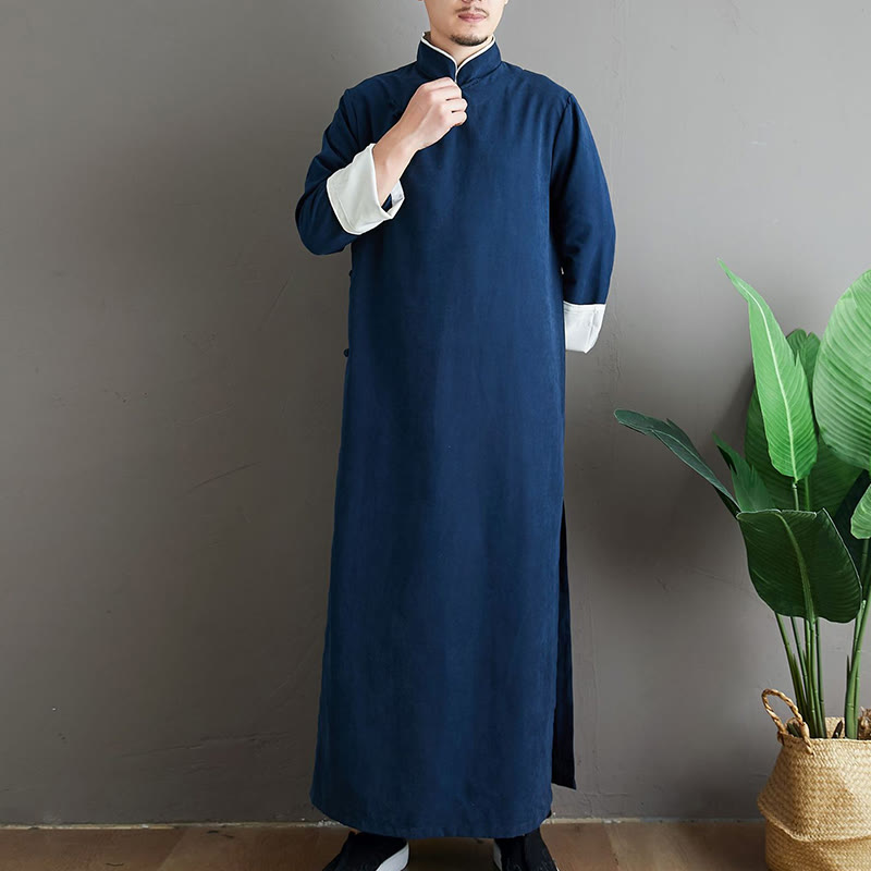 Buddha Stones ​​fallen einfarbig chinesischer Frosch-Knopf Baumwolle Herren Tang-Anzug Robe - image 24