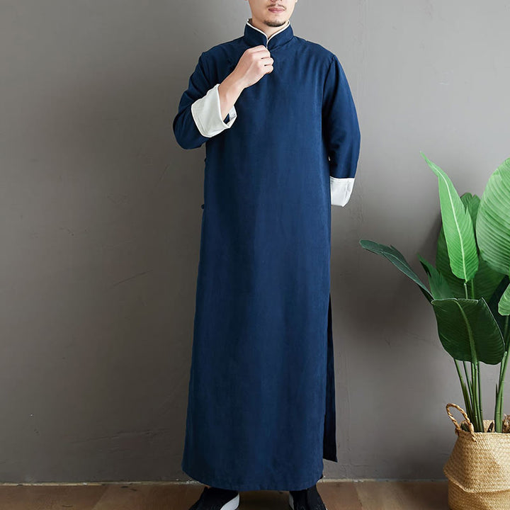 Buddha Stones ​​fallen einfarbig chinesischer Frosch-Knopf Baumwolle Herren Tang-Anzug Robe - image 24