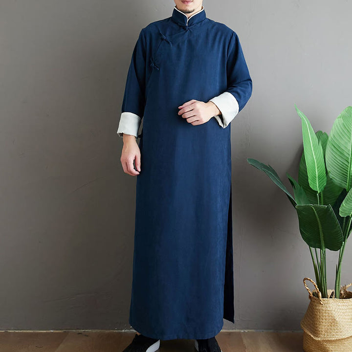 Buddha Stones ​​fallen einfarbig chinesischer Frosch-Knopf Baumwolle Herren Tang-Anzug Robe - image 25