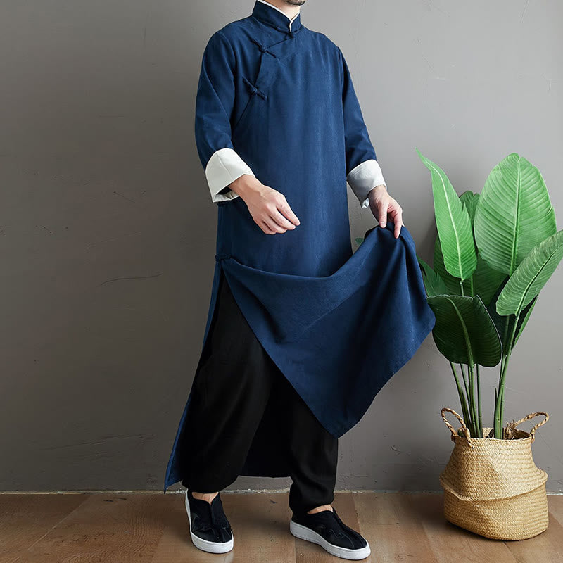 Buddha Stones ​​fallen einfarbig chinesischer Frosch-Knopf Baumwolle Herren Tang-Anzug Robe - image 26