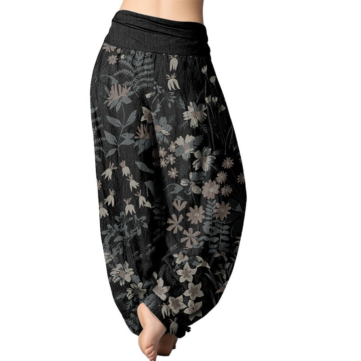 Lässige Haremshose mit Gänseblümchen-Blumen-Blätter-Design für Damen mit elastischer Taille und Buddha Stones