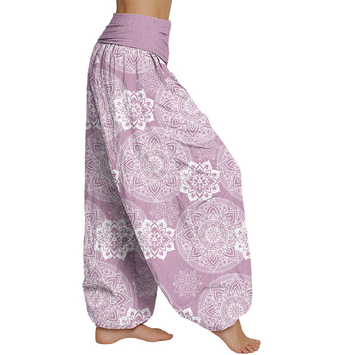 Buddha Stones Haremshose mit rundem Mandala-Blumen-Design und elastischer Taille für Damen