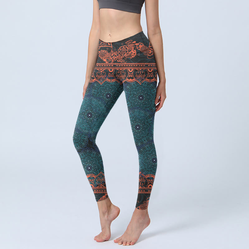 Buddha Stones ​​Grün Mandala Blume Druck Gym Fitness Leggings frauen Yoga Hosen - CadetBlue - US18， UK/AU22，EU50 (4XL) - image 1