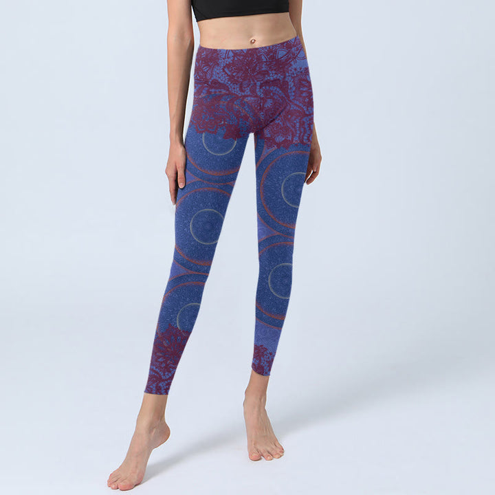 Buddha Stones, lila Kompass, Mandala-Blumendruck, Fitnessstudio, Fitness-Leggings, Damen-Yogahose - image 5