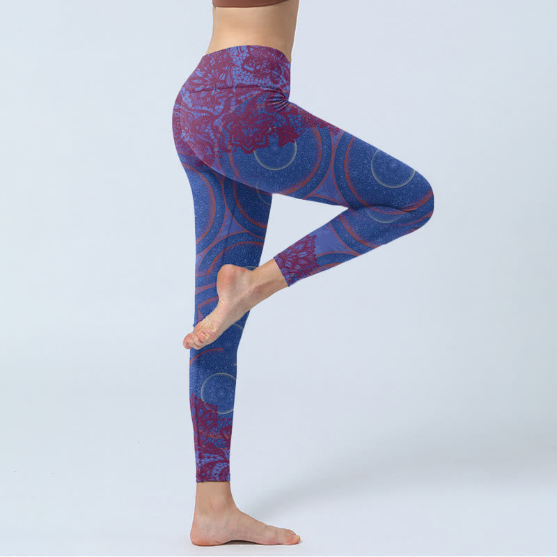 Buddha Stones, lila Kompass, Mandala-Blumendruck, Fitnessstudio, Fitness-Leggings, Damen-Yogahose - image 3