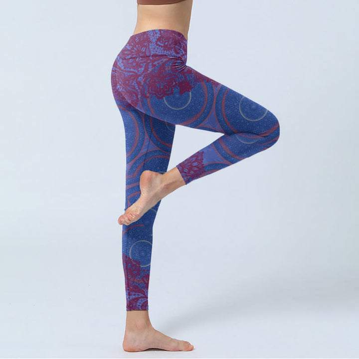 Buddha Stones, lila Kompass, Mandala-Blumendruck, Fitnessstudio, Fitness-Leggings, Damen-Yogahose - image 3