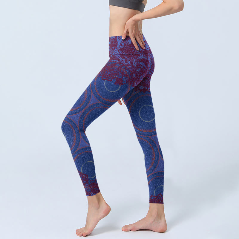 Buddha Stones, lila Kompass, Mandala-Blumendruck, Fitnessstudio, Fitness-Leggings, Damen-Yogahose - image 2