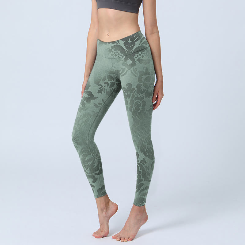 Buddha Stones Lässige Blumenblätter-Druck-Gymnastik-Fitness-Leggings für Damen-Yogahosen - Dunkelseegrün - US18, UK/AU22, EU50 (4XL) - image 0