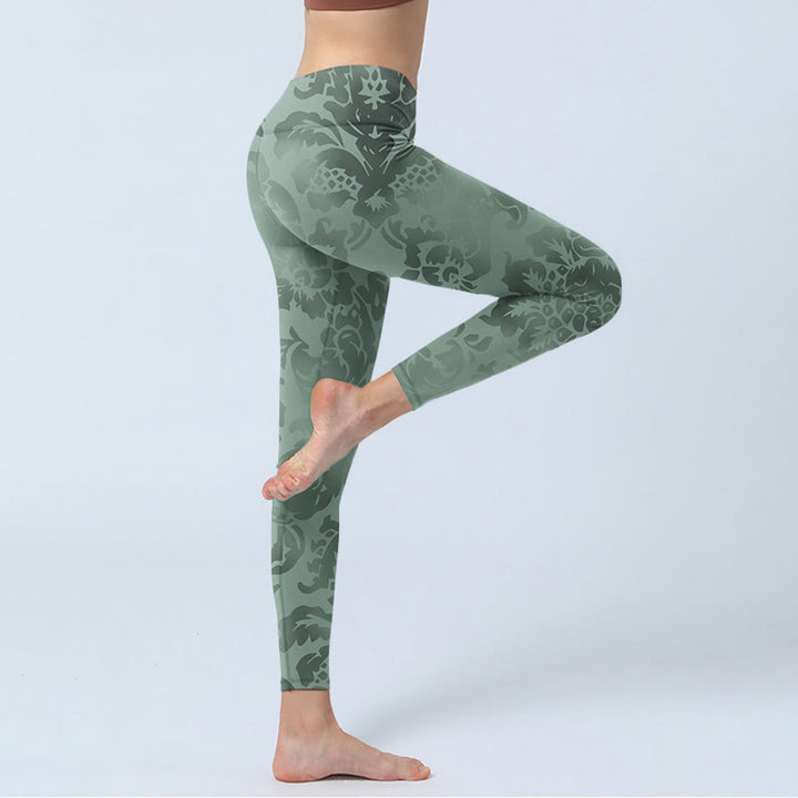 Buddha Stones Lässige Blumenblätter-Druck-Gymnastik-Fitness-Leggings für Damen-Yogahosen