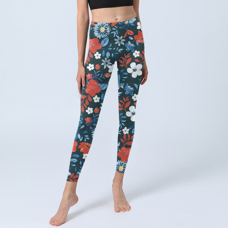 Buddha Stones Rot Weiß Blume Löwenzahn Druck Gym Fitness Leggings frauen Yoga Hosen