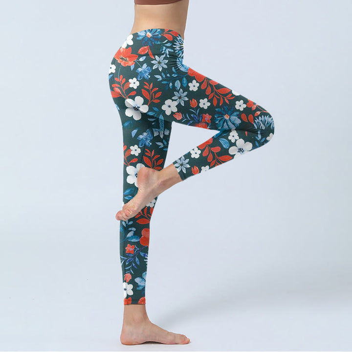 Buddha Stones Rot Weiß Blume Löwenzahn Druck Gym Fitness Leggings frauen Yoga Hosen