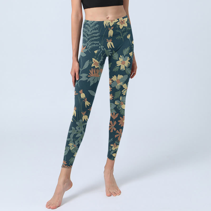 Buddha Stones Lässige Gänseblümchen-Blumen-Blätter-Druck-Gymnastik-Fitness-Leggings Damen-Yogahose