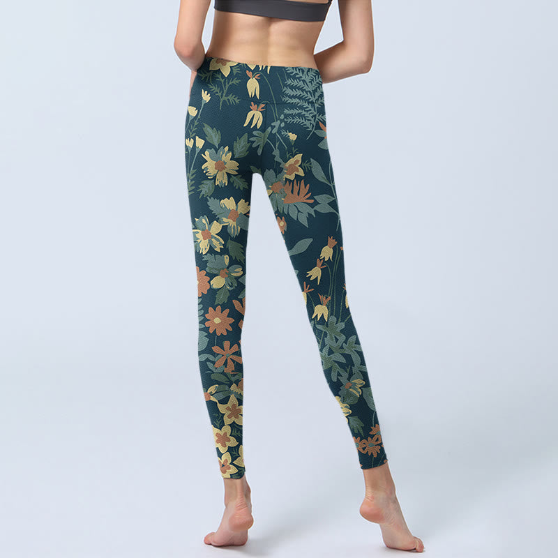 Buddha Stones Lässige Gänseblümchen-Blumen-Blätter-Druck-Gymnastik-Fitness-Leggings Damen-Yogahose