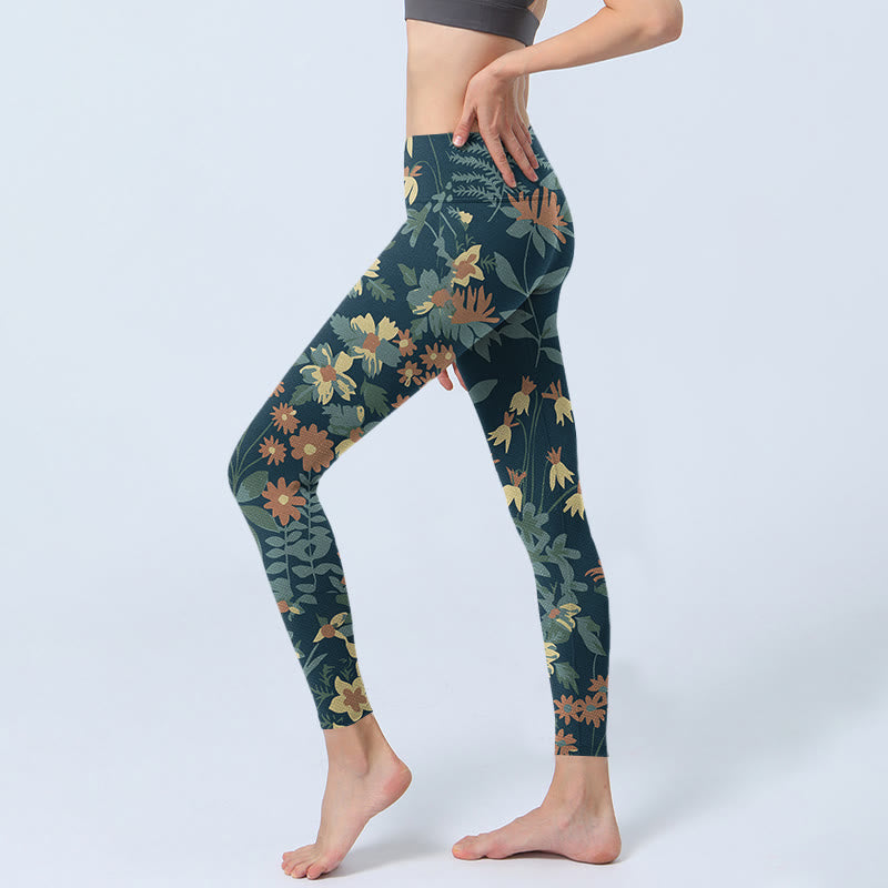 Buddha Stones Lässige Gänseblümchen-Blumen-Blätter-Druck-Gymnastik-Fitness-Leggings Damen-Yogahose