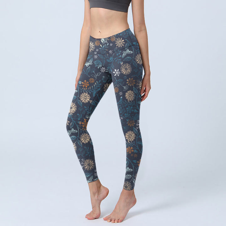 Buddha Stones New York Aster Blumen Blätter Druck Gym Fitness Leggings frauen Yoga Hosen - Stahlblau - US18， UK/AU22，EU50 (4XL) - image 1