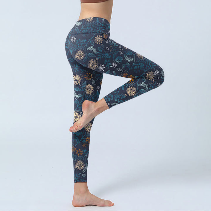 Buddha Stones New York Aster Blumen Blätter Druck Gym Fitness Leggings frauen Yoga Hosen