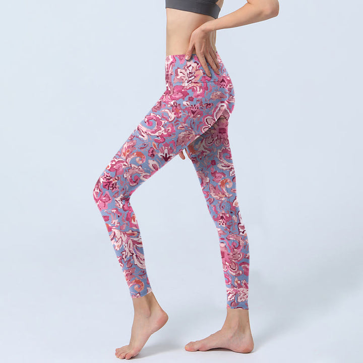 Buddha Stones Rosa Blumen Druck Gym Fitness Leggings Damen Yoga Hose