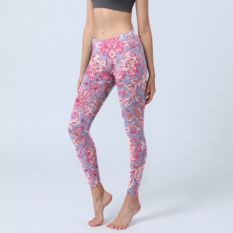 Buddha Stones Rosa Blumen Druck Gym Fitness Leggings Damen Yoga Hose