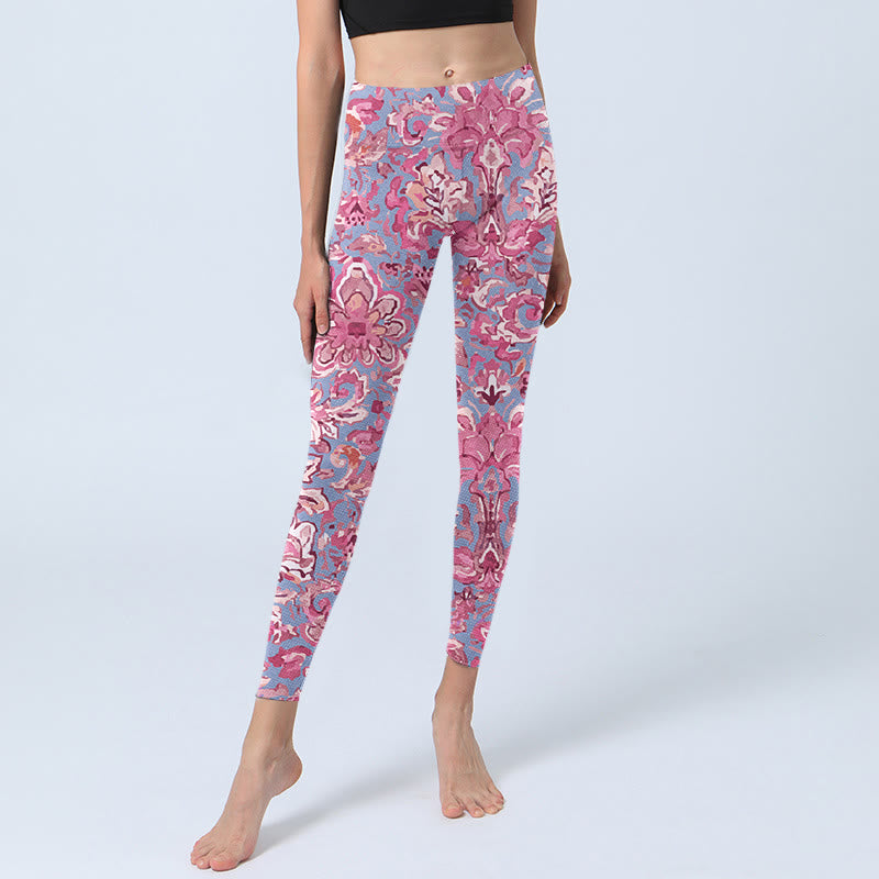 Buddha Stones Rosa Blumen Druck Gym Fitness Leggings Damen Yoga Hose