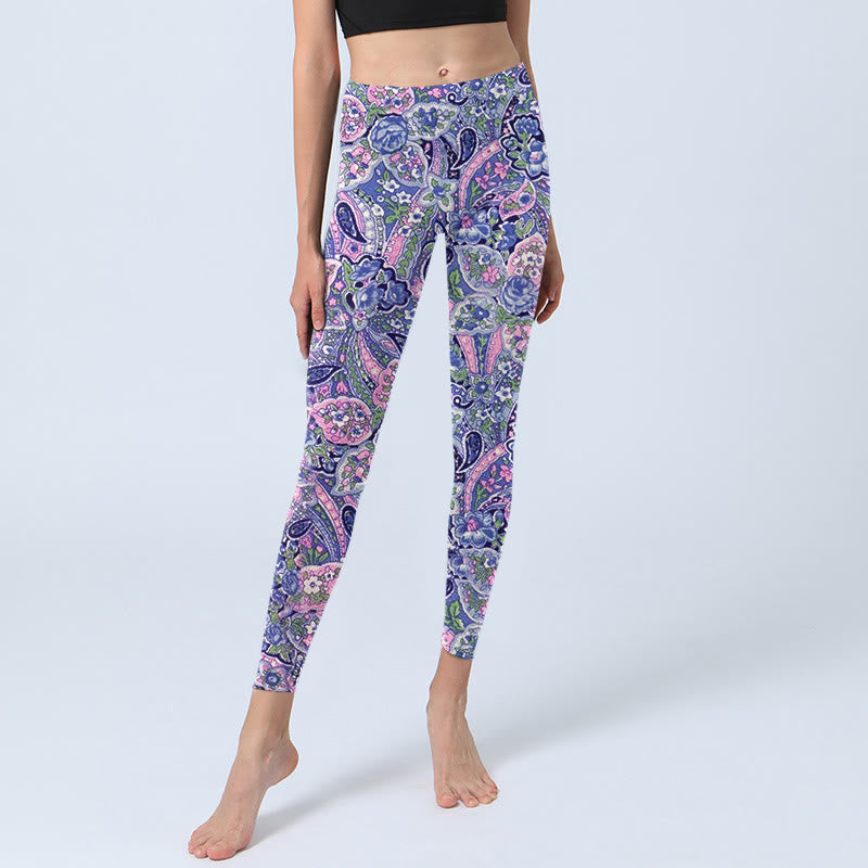 Buddha Stones Lila Rosa Cashew Blumendruck Gym Fitness Leggings Damen Yogahose