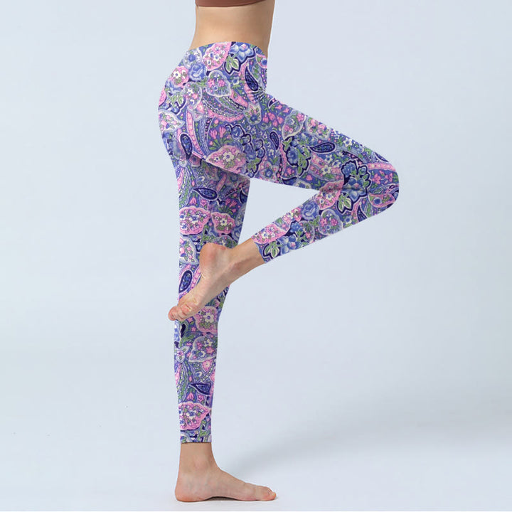 Buddha Stones Lila Rosa Cashew Blumendruck Gym Fitness Leggings Damen Yogahose