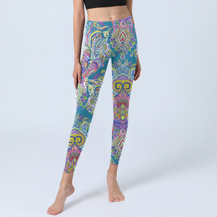 Buddha Stones ​​Blau Rosa Grün Blumendruck Gym Fitness Leggings Damen Yogahose - image 6
