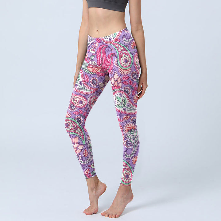 Buddha Stones Lila Rosa Cashew Blume Sonnenblumen Druck Gym Fitness Leggings Damen Yoga Hose